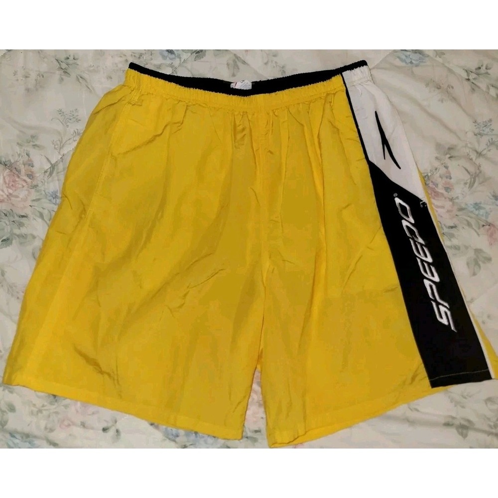 Vintage Speedo Swim Trunks Yellow‎ Shorts Men's Large Dry Bag Mesh Lined